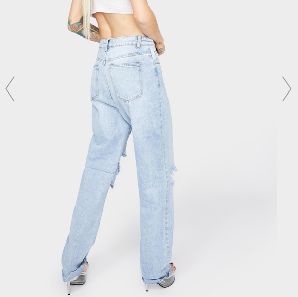 Baggy Distressed Jeans, dollskill, momokrom , UK 12 , light Wash denim - Picture 2 of 3